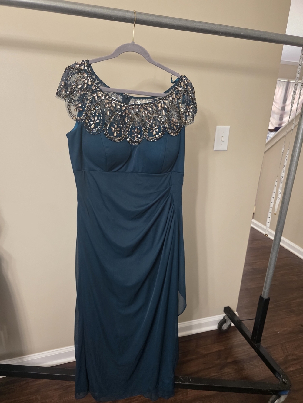 XSCAPE 16W Teal Beaded Embellished Formal Evening Cocktail Midi Dress NWT - Picture 2 of 6